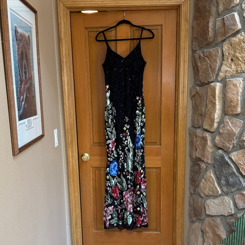 Stunning Floral Black Beaded Formal Dress